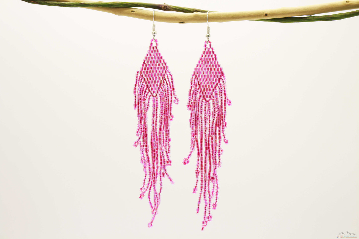 Hot Pink Glass Beads Rhombus Chandelier Earring for Women