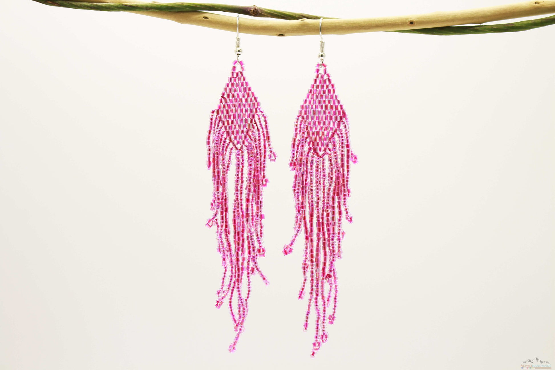 Light Pink & Red Glass Beads Small Rhombus Chandelier Earring