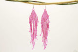 Light Pink & Red Glass Beads Small Rhombus Chandelier Earring