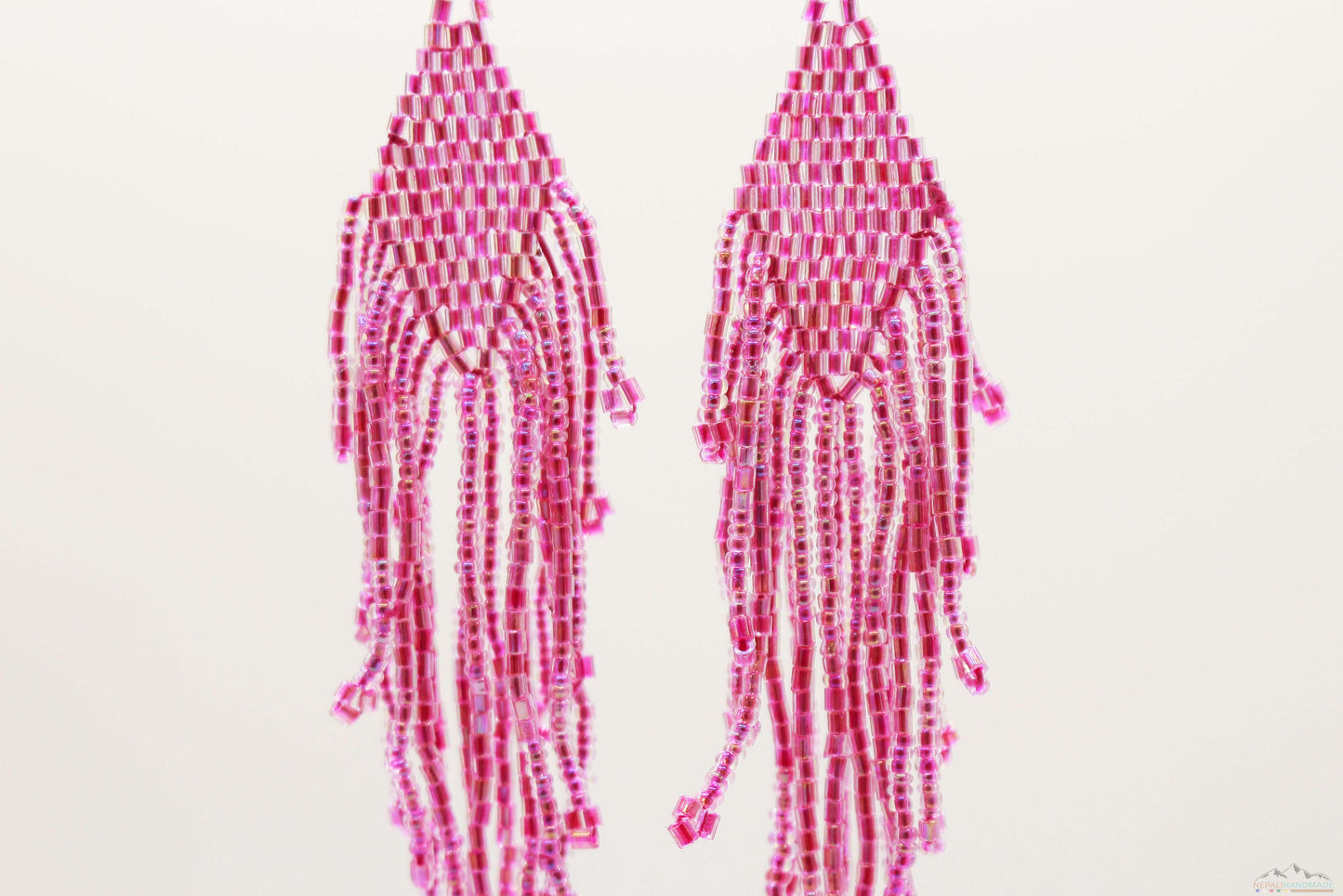 Hot Pink Glass Beads Rhombus Chandelier Earring for Women