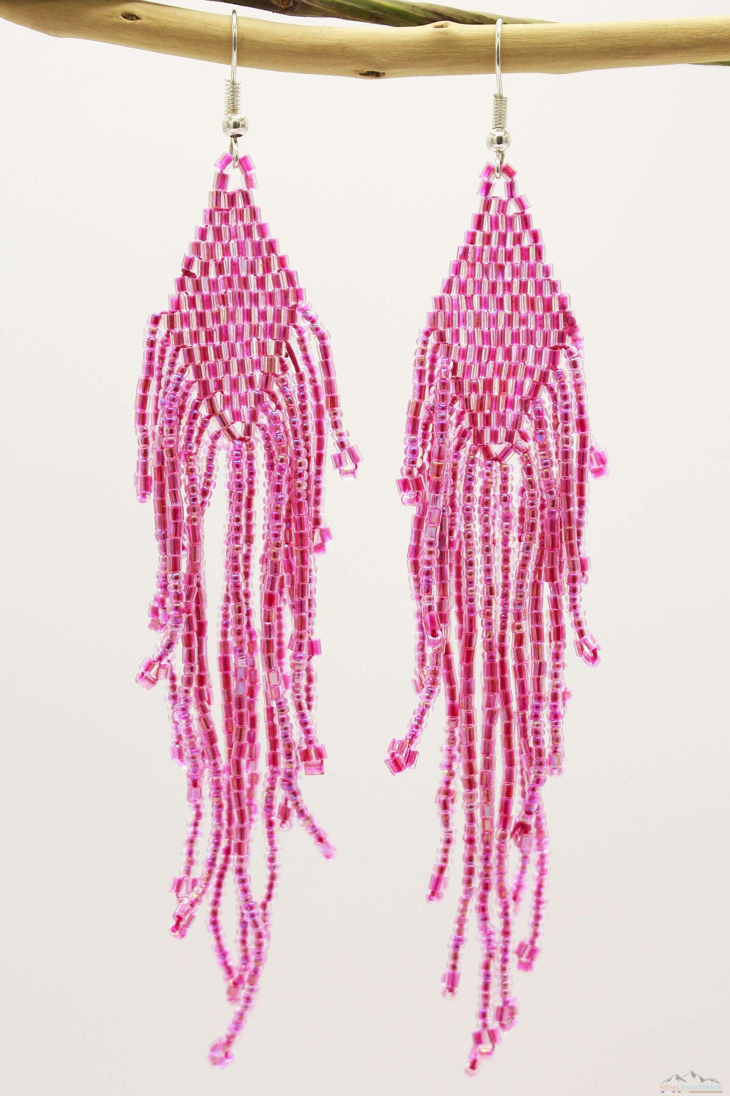 Light Pink & Red Glass Beads Small Rhombus Chandelier Earring