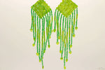 Bright Green Glass Beads Square Chandelier Earring