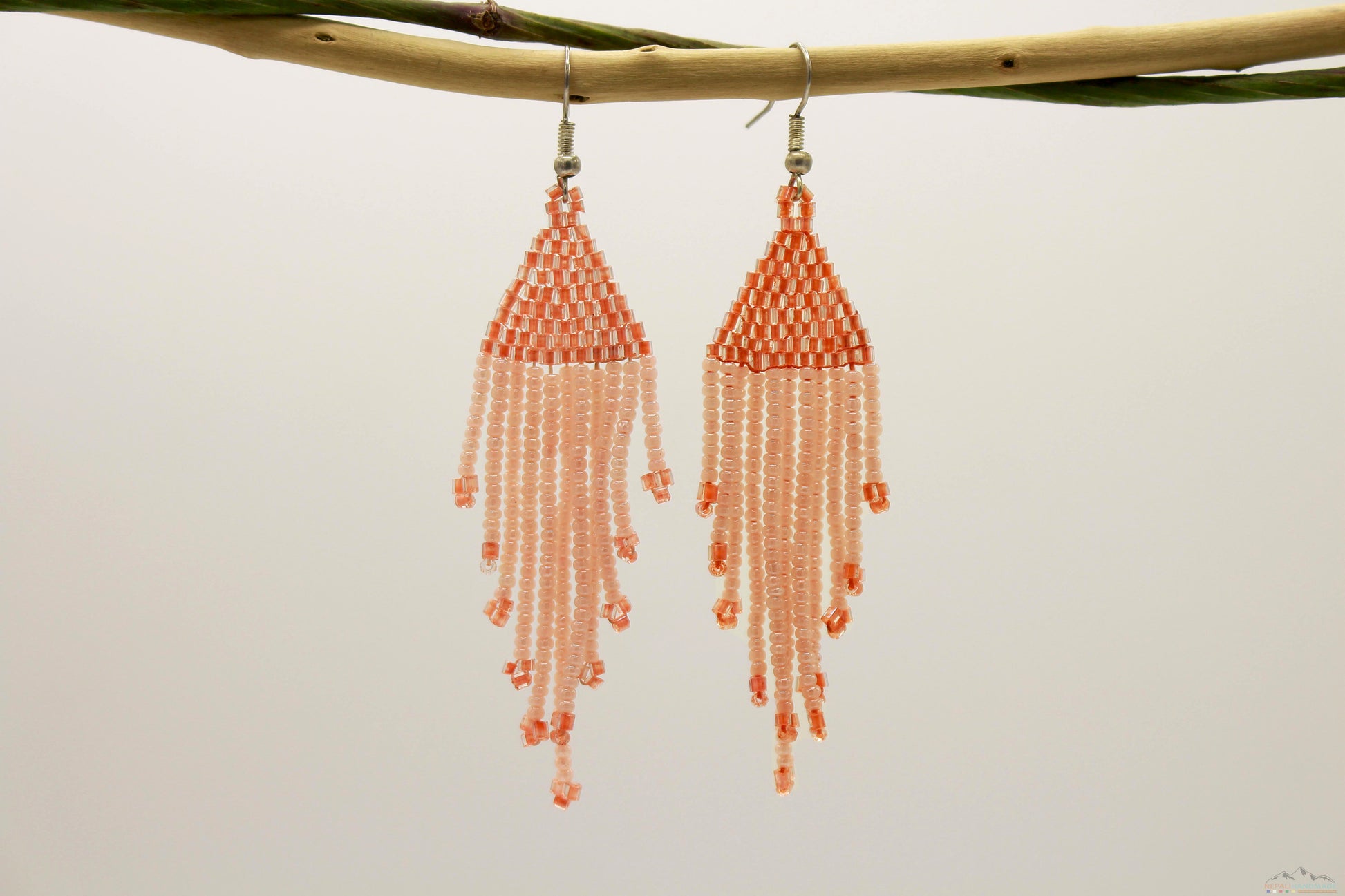 Light Salmon Orange Glass Beads Triangular Chandelier Earring