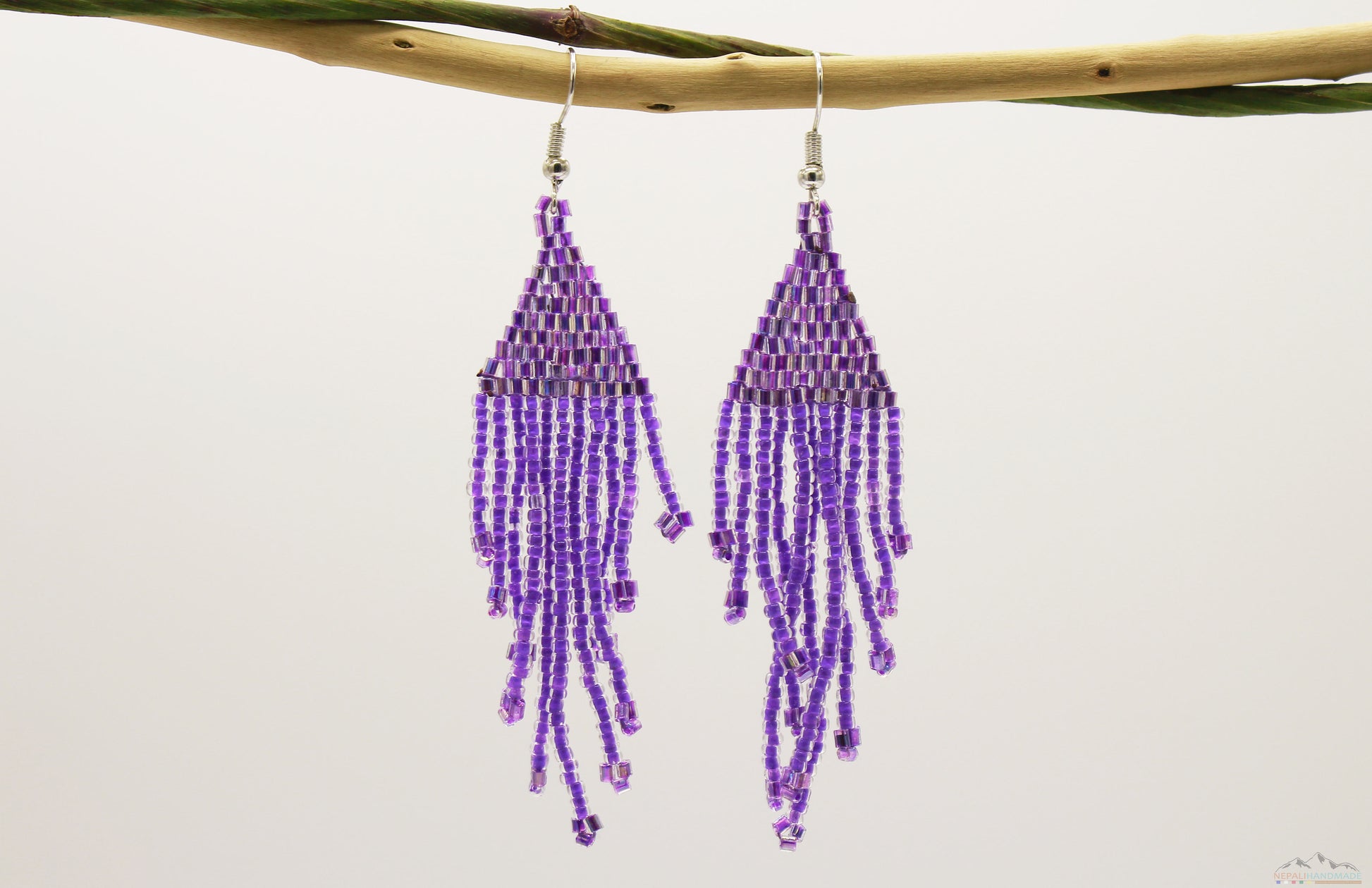 Medium Orchid Purple Glass Beads Triangular Chandelier Earring