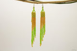 Pale Green & Golden Glass Beads Tube Chandelier Earring