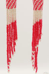 Deep Pink & Silver Glass Beads Tube Chandelier Earring