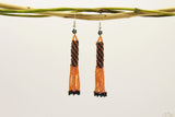 Coral Orange & Black Glass Beads Cylindrical Chandelier Earring
