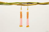 Pink & Golden Glass Beads Cylindrical Chandelier Earring