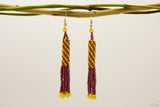 Burgundy & Yellow Glass Beads Cylindrical Chandelier Earring
