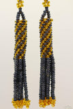 Gray Chrome & Golden Glass Beads Cylindrical Chandelier Earring