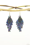 Bluish Polaroid Glass Beads Small Rhombus Chandelier Earring