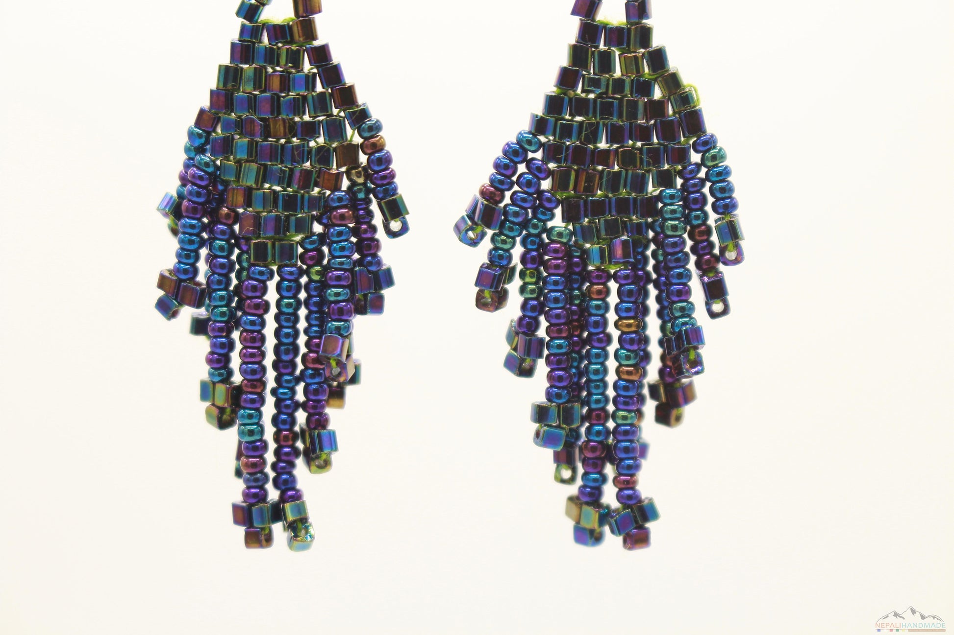 Bluish Polaroid Glass Beads Small Rhombus Chandelier Earring