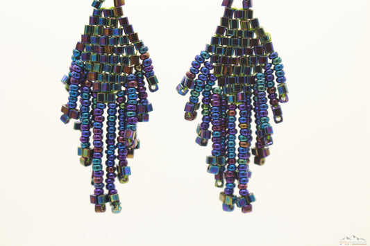 Bluish Polaroid Glass Beads Small Rhombus Chandelier Earring
