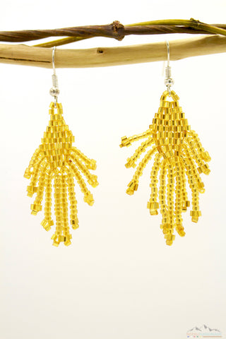 Shiny Golden Yellow Glass Beads Small Rhombus Chandelier Earring