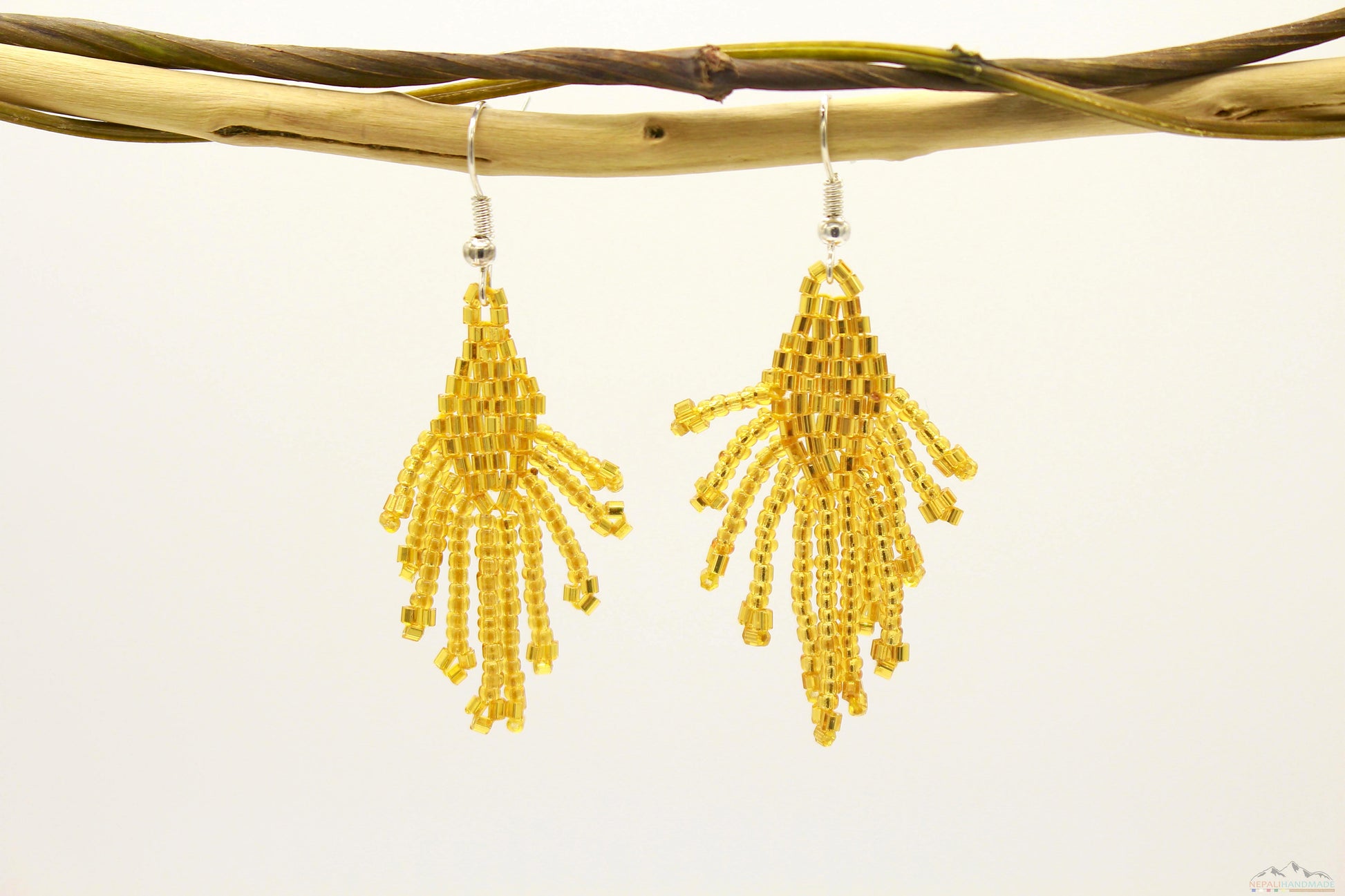 Shiny Golden Yellow Glass Beads Small Rhombus Chandelier Earring