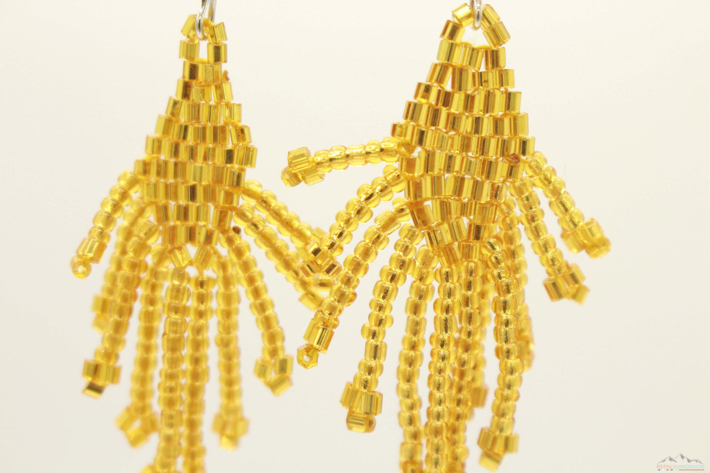 Shiny Golden Yellow Glass Beads Small Rhombus Chandelier Earring