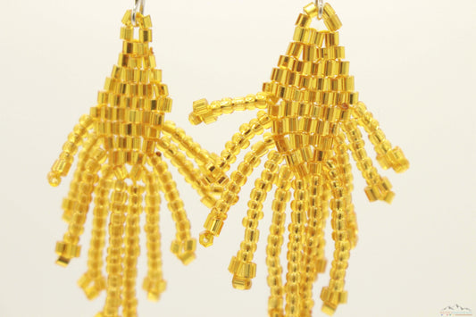Shiny Golden Yellow Glass Beads Small Rhombus Chandelier Earring
