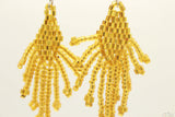 Shiny Golden Yellow Glass Beads Small Rhombus Chandelier Earring
