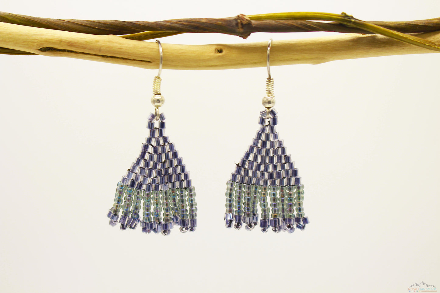 Gray Chrome Glass Beads Triangular Chandelier Earring- Small