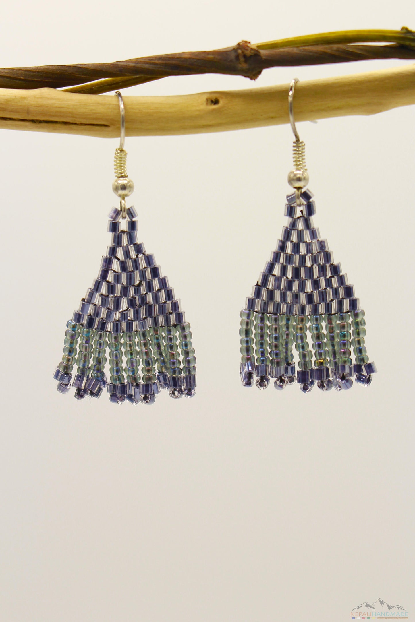 Gray Chrome Glass Beads Triangular Chandelier Earring- Small