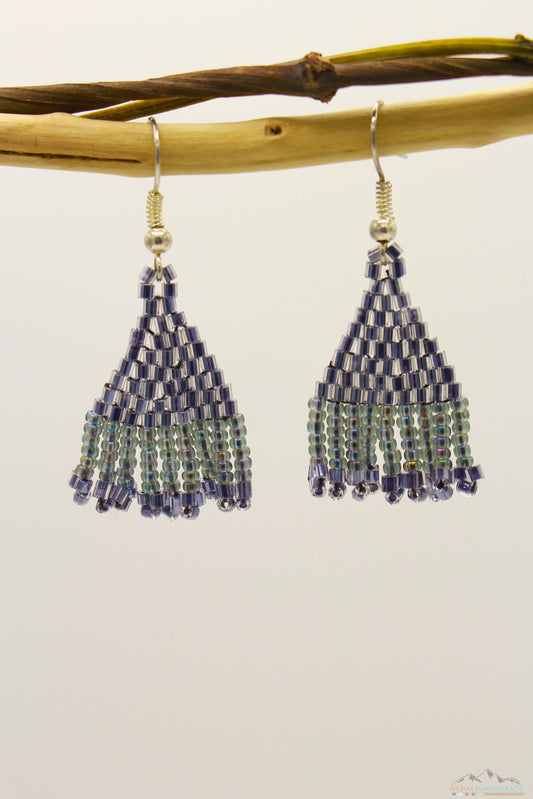 Gray Chrome Glass Beads Triangular Chandelier Earring- Small