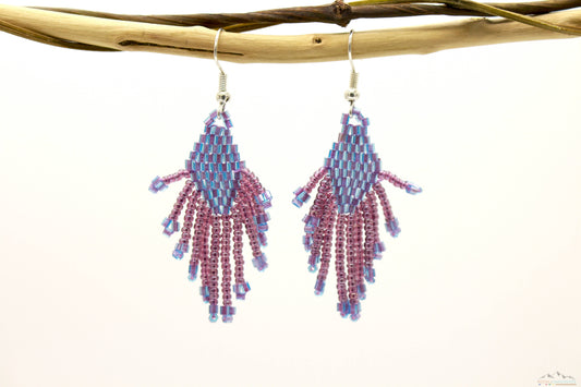 Medium Purple Glass Beads  Small Rhombus Chandelier Earring