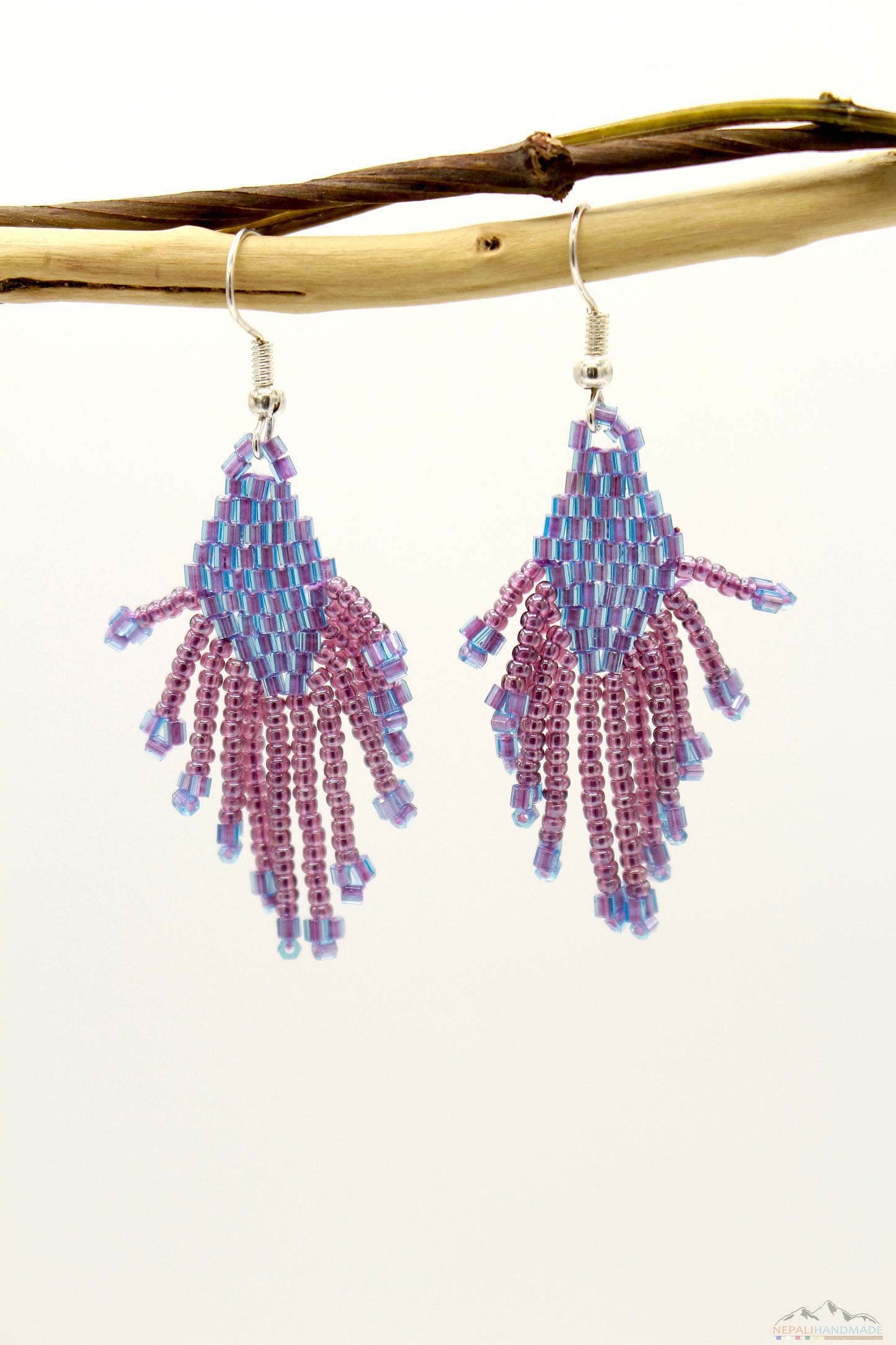 Medium Purple Glass Beads  Small Rhombus Chandelier Earring