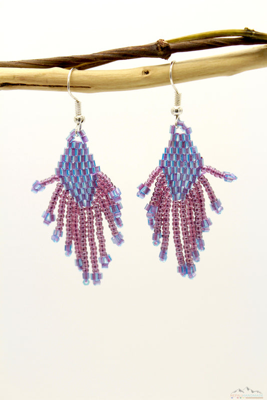 Medium Purple Glass Beads  Small Rhombus Chandelier Earring
