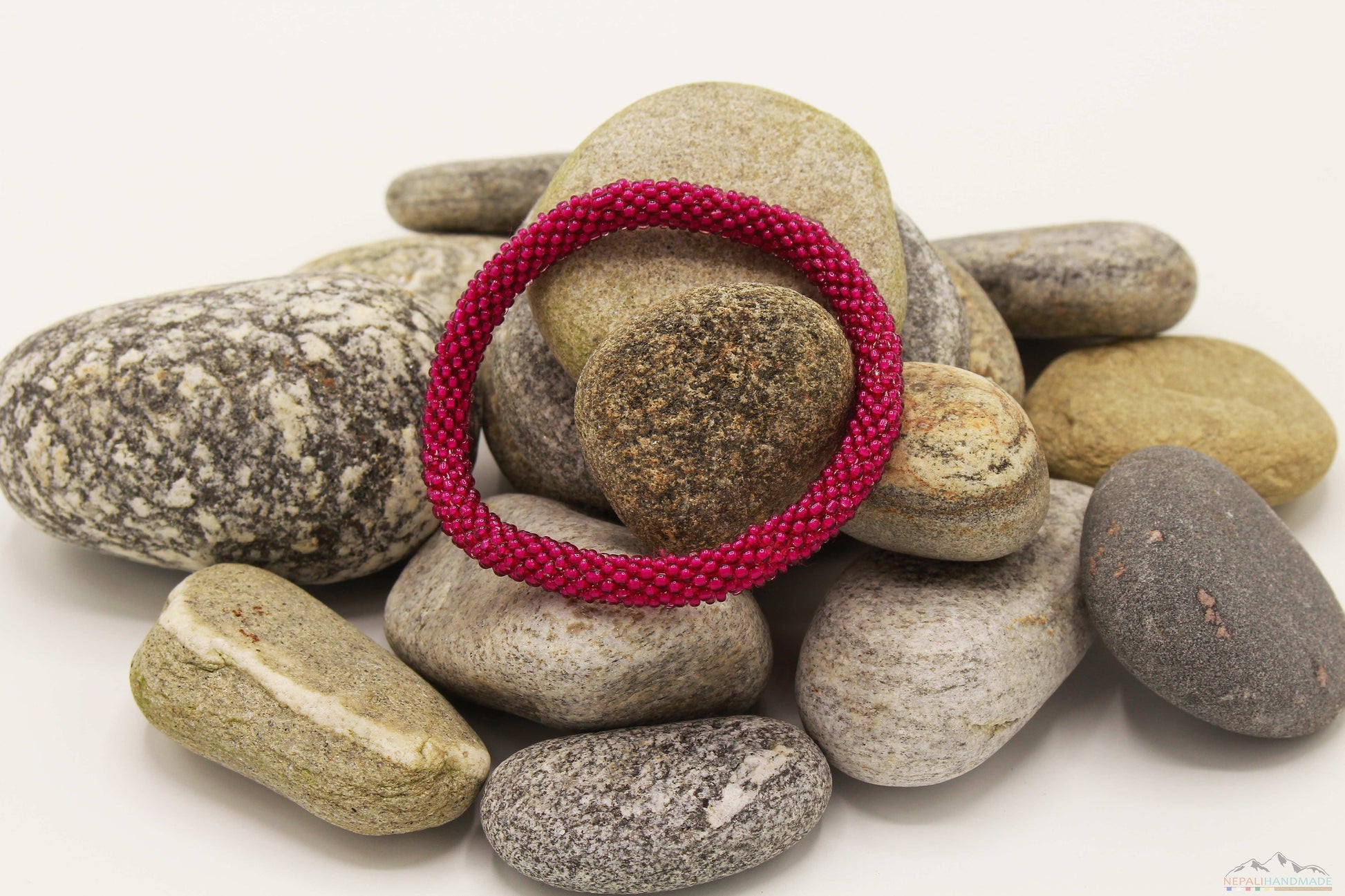 Dark Red Glass Beads Roll On Bracelet