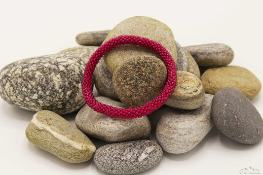 Dark Red Glass Beads Roll On Bracelet