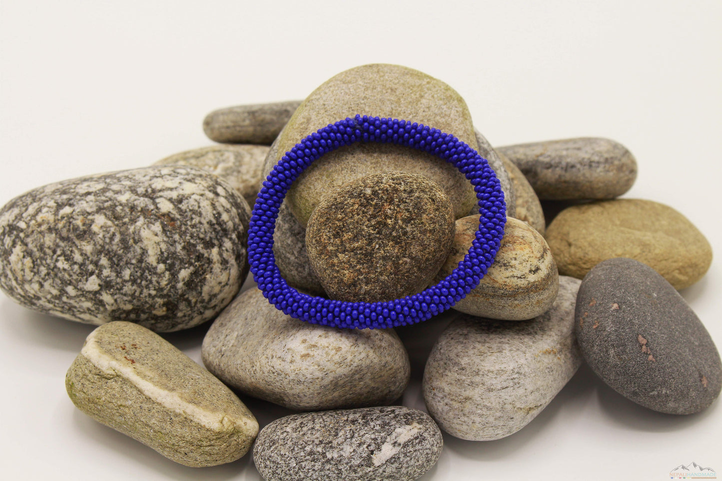 Dark Blue Glass Beads Roll On Bracelet