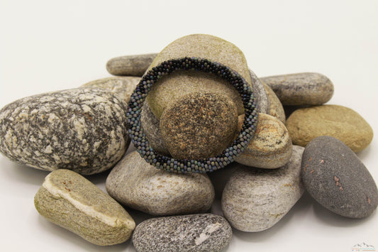 Gray & Black Glass Beads Pebble Styled Roll On Bracelet
