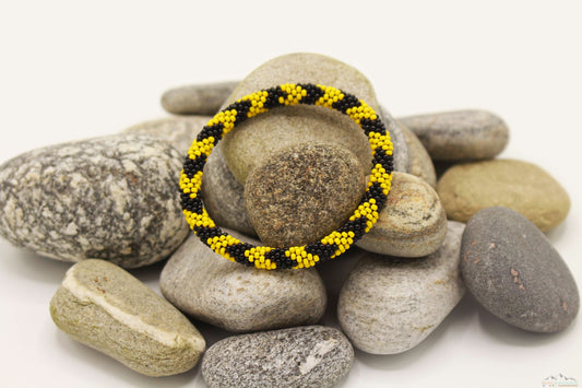 Black And Yellow Glass Beads Roll On Bracelet