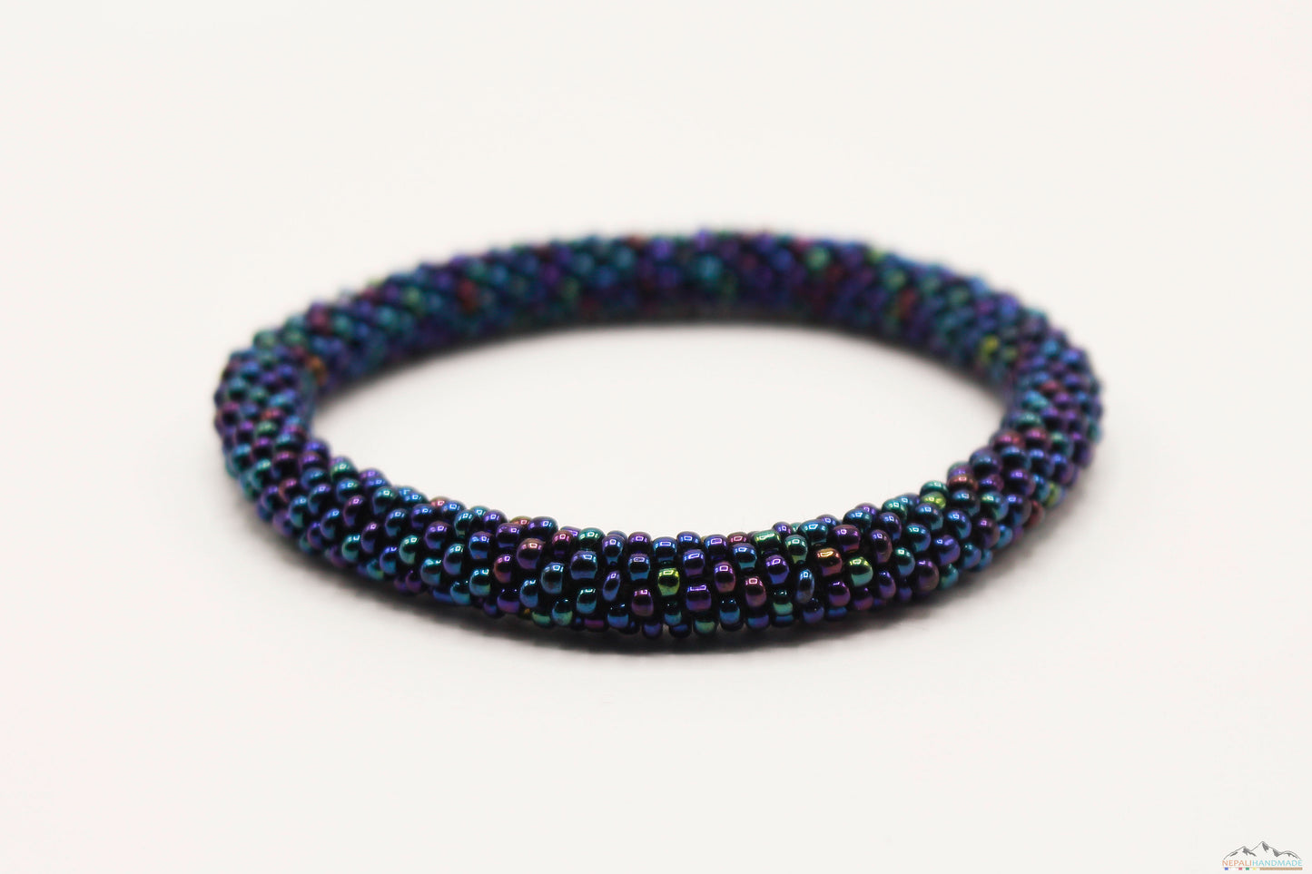 Blue Chrome Glass Beads Roll On Bracelet