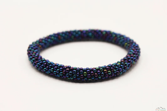 Blue Chrome Glass Beads Roll On Bracelet