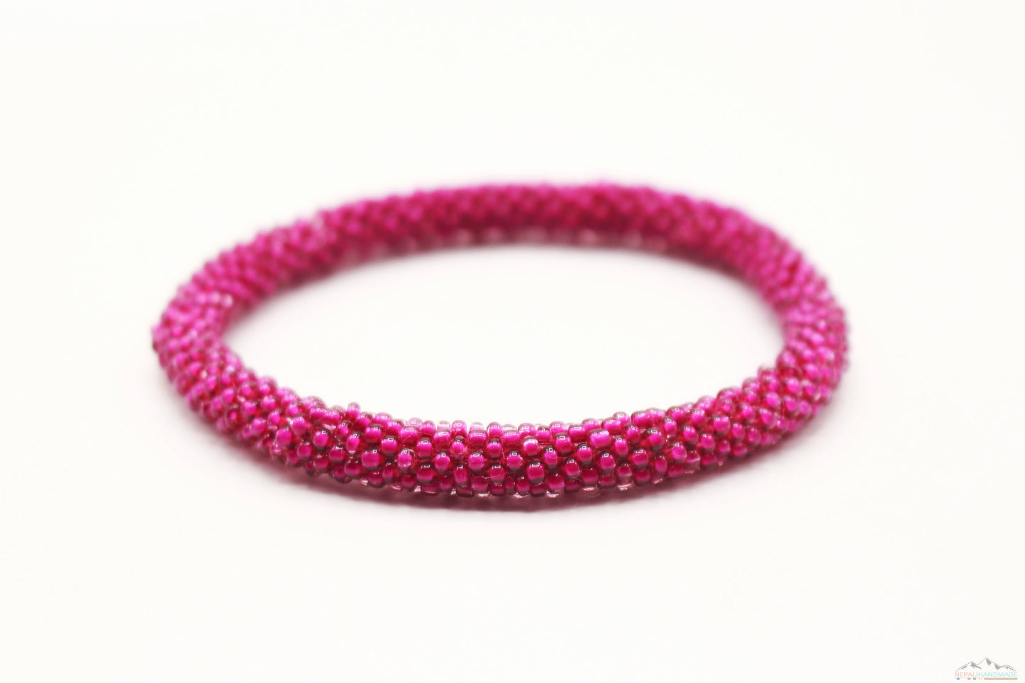 Deep Pink Glass Beads Roll On Bracelet