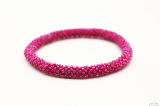 Deep Pink Glass Beads Roll On Bracelet