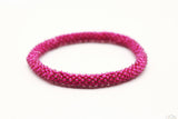 Deep Pink Glass Beads Roll On Bracelet