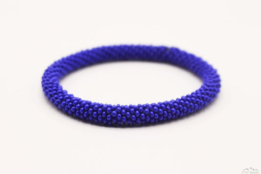 Dark Blue Glass Beads Roll On Bracelet