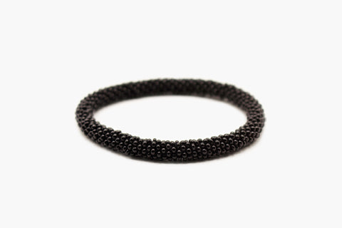 Black Glass Beads Roll On Bracelet