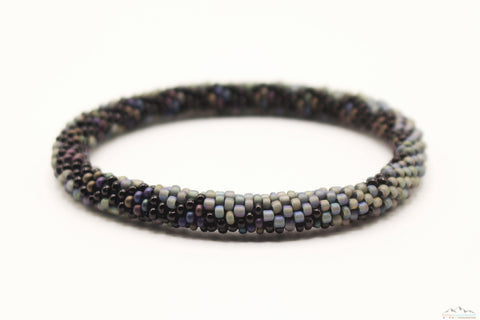 Gray & Black Glass Beads Pebble Styled Roll On Bracelet
