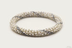 Shiny White, Silver & Gray Glass Beads Line Pattern Roll On Bracelet