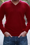 Red Cashmere V-Neck Pullover Sweater 