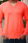 Men's Bright Peach Cashmere V-Neck Pullover Sweater