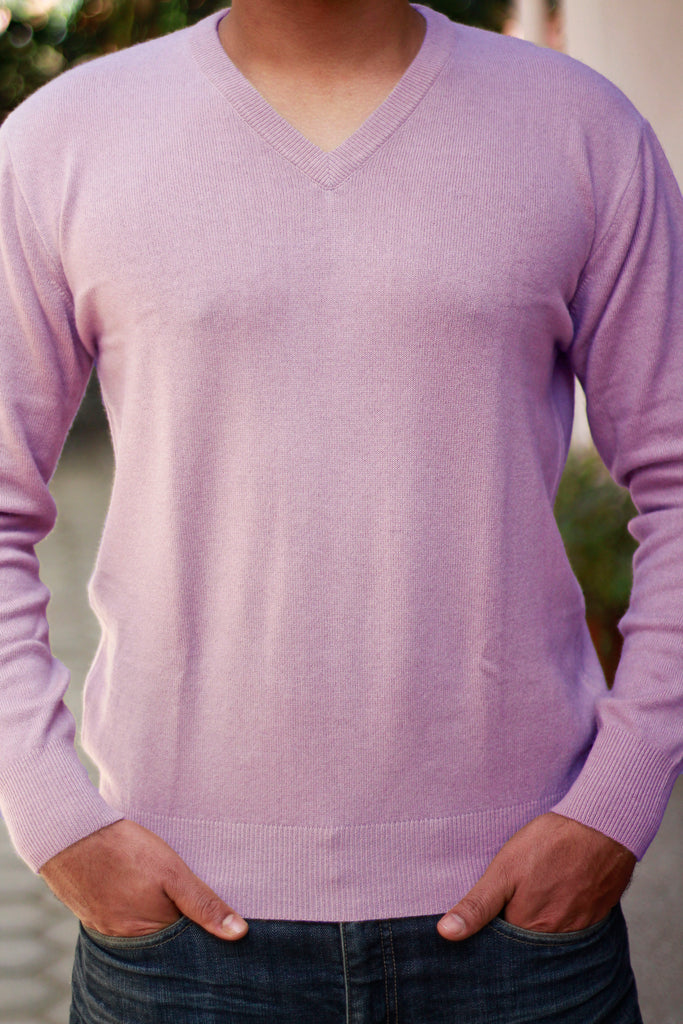 Men's Light Purple Cashmere V-Neck Pullover Sweater – Nepali