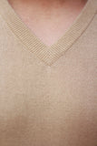 Men's Wheat-Brown Cashmere V-Neck Sweater