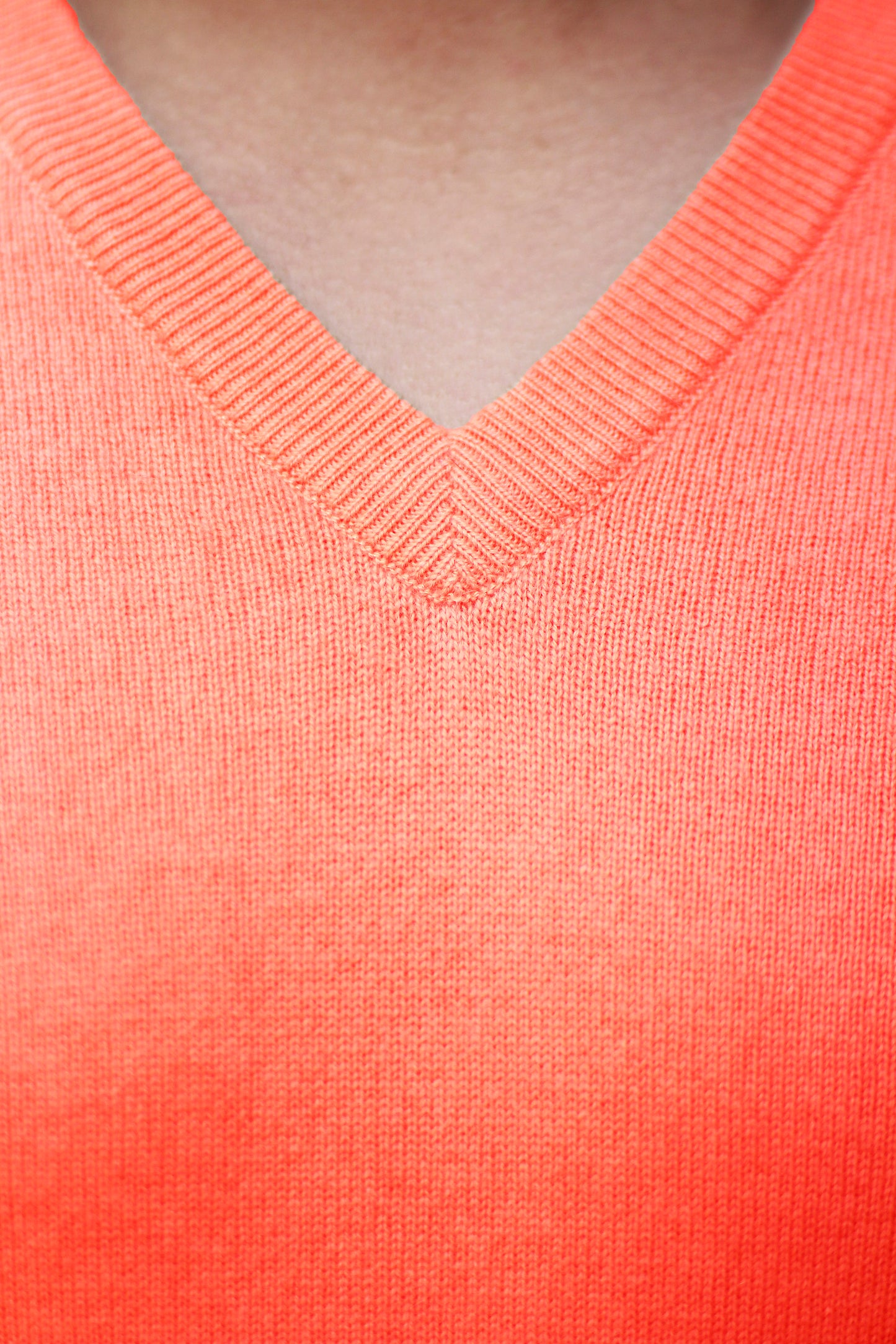 Men's Bright Peach Cashmere Sweater V-Neck Pullover - Preview 2