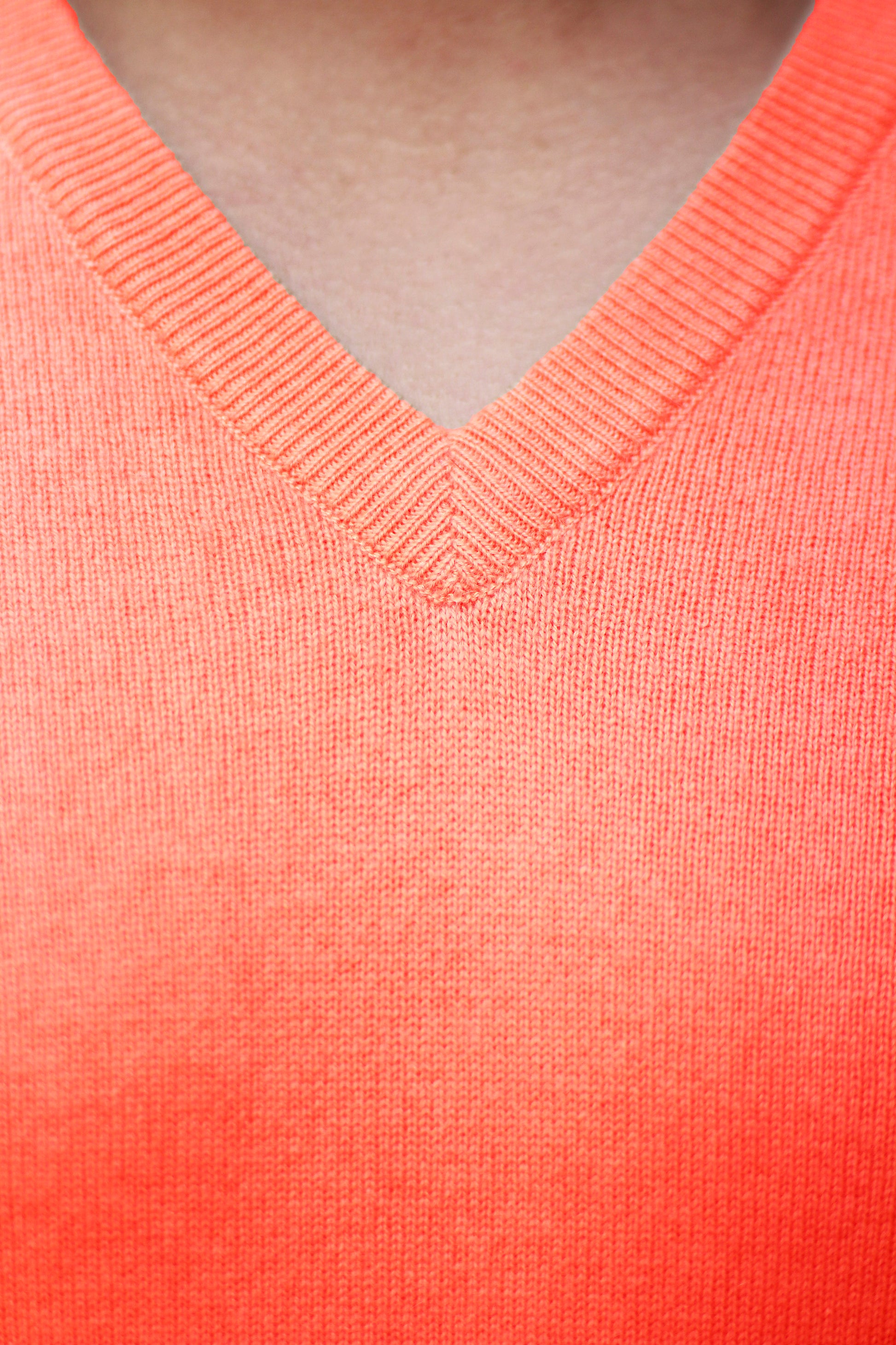 Men's Bright Peach Cashmere Sweater V-Neck Pullover - Preview 2
