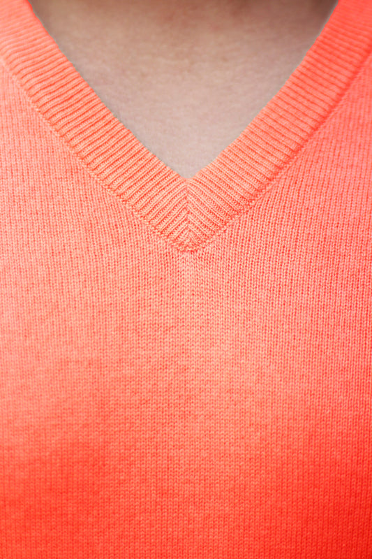 Men's Bright Peach Cashmere Sweater V-Neck Pullover - Preview 2