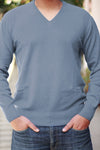 Roman Silver Gray Cashmere V-Neck Sweater For Men
